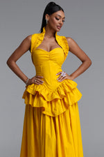 Load image into Gallery viewer, Shea Elegant Waist-Cinched Halter Neck Ruffled Maxi Dress