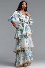 Load image into Gallery viewer, Lisbon Resort Flowy Puff Sleeve Floral Print Organza Maxi Dress