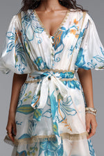 Load image into Gallery viewer, Lisbon Resort Flowy Puff Sleeve Floral Print Organza Maxi Dress