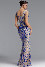 Load image into Gallery viewer, Zaha Classic V Neck Tassel Beaded Shoulder Sequin Mermaid Maxi Dress