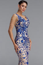 Load image into Gallery viewer, Zaha Classic V Neck Tassel Beaded Shoulder Sequin Mermaid Maxi Dress