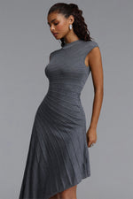 Load image into Gallery viewer, Tadeo Chic Contour Sleeveless Diagonal Stripes Asymmetric Hem Knit Midi Dress