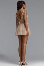 Load image into Gallery viewer, Ezgi Romantic Flowy V Neck Spaghetti Strap Floral Lace Mini Dress