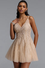 Load image into Gallery viewer, Ezgi Romantic Flowy V Neck Spaghetti Strap Floral Lace Mini Dress