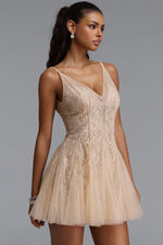 Load image into Gallery viewer, Ezgi Romantic Flowy V Neck Spaghetti Strap Floral Lace Mini Dress