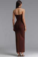 Load image into Gallery viewer, Dixie Halter Sleeveless Diamond Brown Bandage Maxi Dress