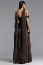 Load image into Gallery viewer, Sebastian Elegant Cinched Waist One Shoulder Sash Ruched Metallic Decor Woven Maxi Dress