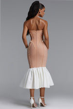 Load image into Gallery viewer, Falisa Vintage Strapless Heavy Ornate Pearl Pleated Midi Bandage Mermaid Dress
