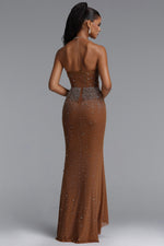 Load image into Gallery viewer, Scala Luxury Bandeau Ruched Rhinestone Maxi Dress