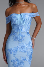 Load image into Gallery viewer, Soraya Romantic Elegant Off The Shoulder Bow Floral Flowy Maxi Dress