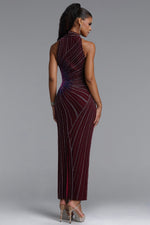 Load image into Gallery viewer, Yeil Halter High Neck Rhinestone Ruched Maxi Dress
