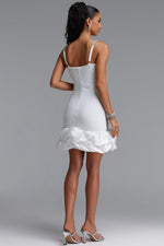 Load image into Gallery viewer, Francina Exquisite Contour Cami Strap Rhinestone Ruffle White Bandage Mini Dress