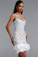 Load image into Gallery viewer, Francina Exquisite Contour Cami Strap Rhinestone Ruffle White Bandage Mini Dress