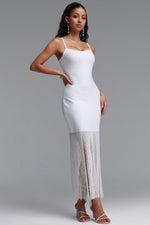 Load image into Gallery viewer, Demere Chic Contour Fringe Bandage White Maxi Dress