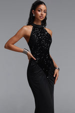Load image into Gallery viewer, Octavia Elegant Contour Sleeveless Slit Sequin Woven Black Maxi Dress