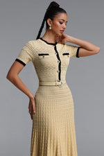 Load image into Gallery viewer, Wagani Elegant Contour Round Neck Short Sleeve Knit Maxi Dress