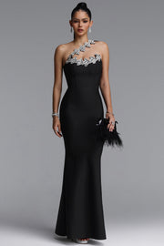 Islay Glamorous One Shoulder Rhinestone Mermaid Bandage Maxi Dress