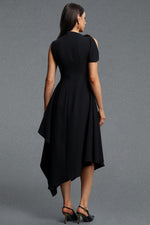 Load image into Gallery viewer, Weren Elegant Contour High Neck Asymmetric Black Maxi Dress