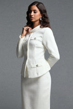 Load image into Gallery viewer, Ziriy Classic Tailored Long Sleeve Tweed Top and Skirt Two Piece Set
