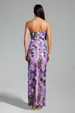 Load image into Gallery viewer, Eugenia Flr Sequins Strapless Mesh Dress - Purple