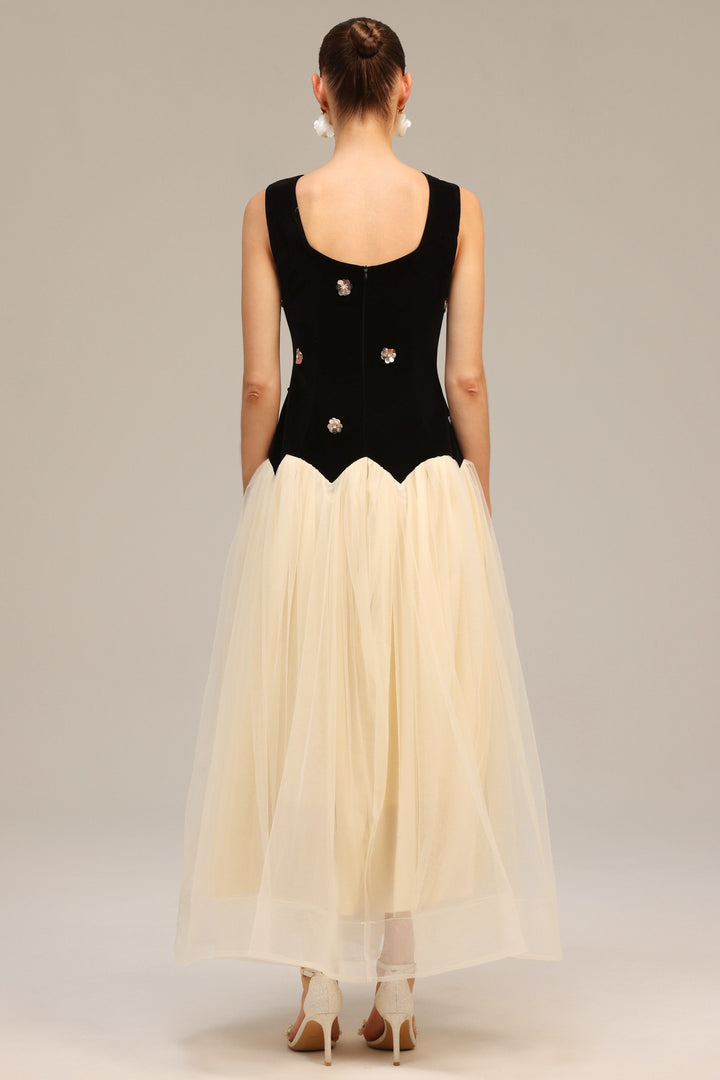 Roto Sleeveless Sequin Flowers Maxi Dress