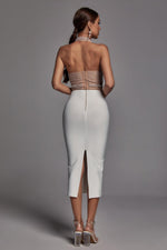 Load image into Gallery viewer, Cornelia Pearl Halter Bandage Dress - Beige - Bellabarnett