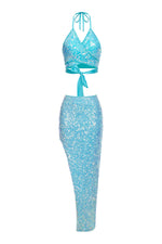 Load image into Gallery viewer, Werko Sequins Strappy Slit Dress
