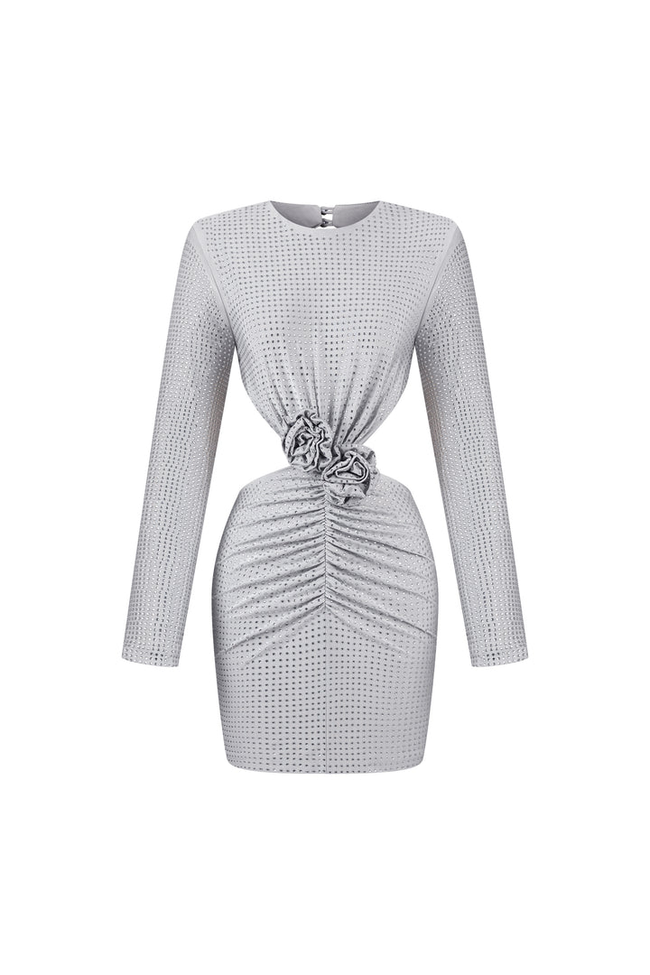 Ella Long Sleeves Flowers Hollow Backless Diamond Mini Dress