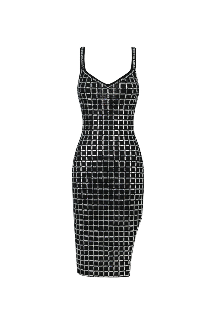 Sabriya V-Neck Sleeveless Halter Diamond Midi Dress