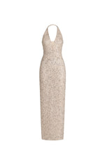 Load image into Gallery viewer, Ibbie Halter Sleeveless V-Neck Diamond Maxi Dress
