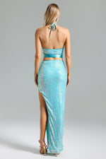 Load image into Gallery viewer, Werko Sequins Strappy Slit Dress